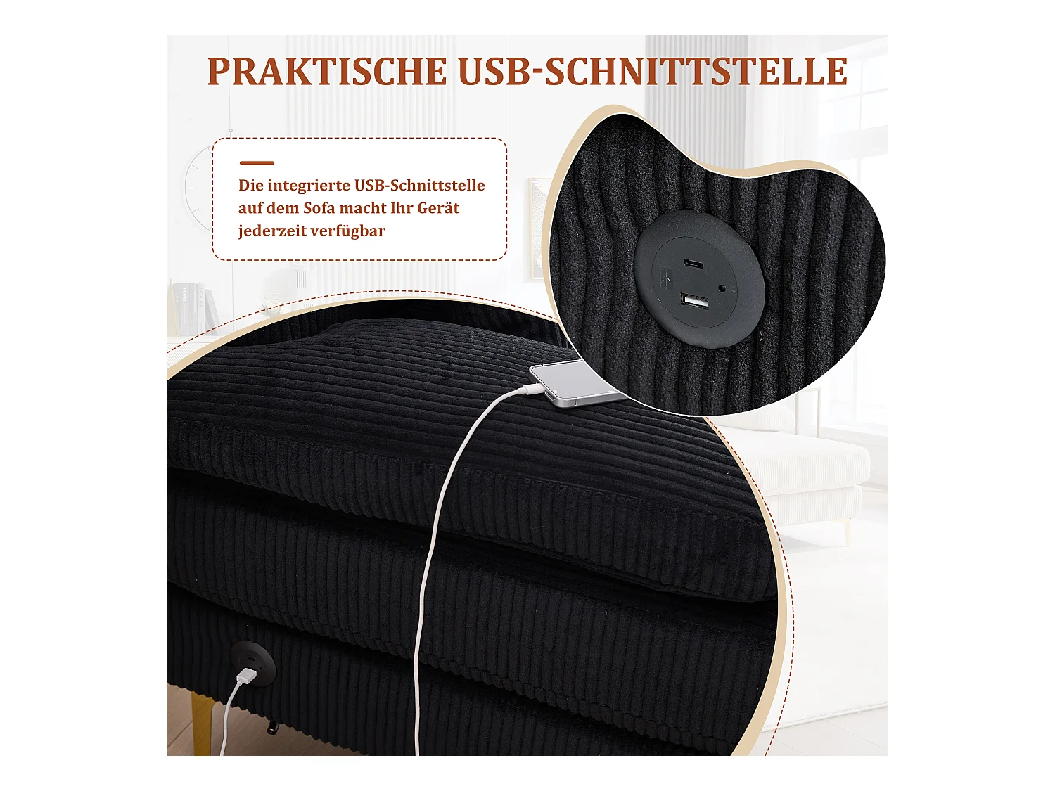 Canapé 4 places - Canapé d'angle modulable en velours noir - Coussins amovibles double épaisseur - LED intégré et port USB - confort ergonomique et soutien optimal