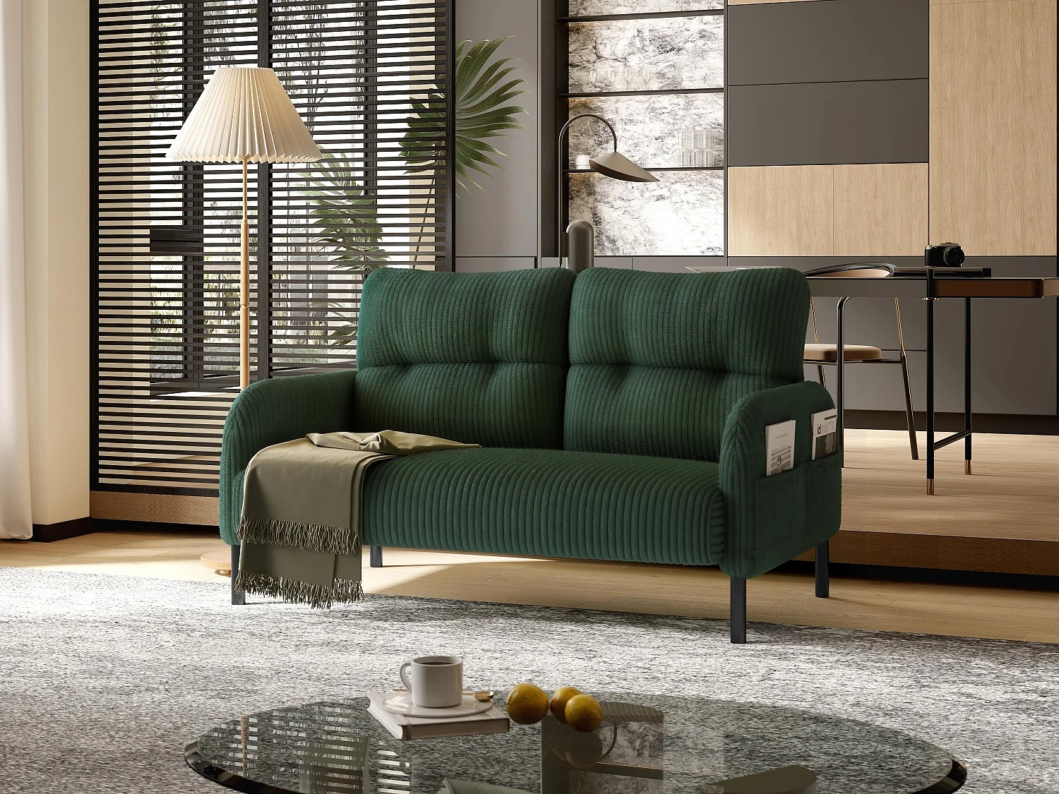 Corduroy 2-zitsbank - Modulaire bank met zijzakken - Ideaal voor kleine woonkamers, studio's of studentenkamers