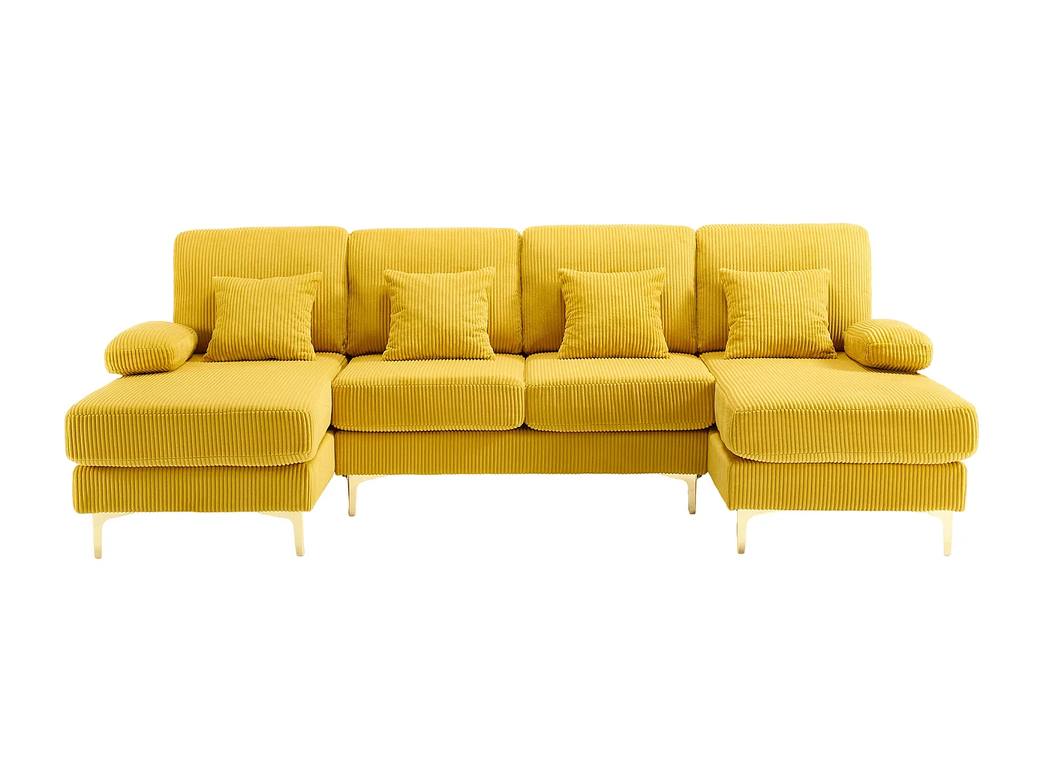 Canapé 4 places - Canapé d'angle modulable en velours jaune - Coussins amovibles double épaisseur - LED intégré et port USB - confort ergonomique et soutien optimal