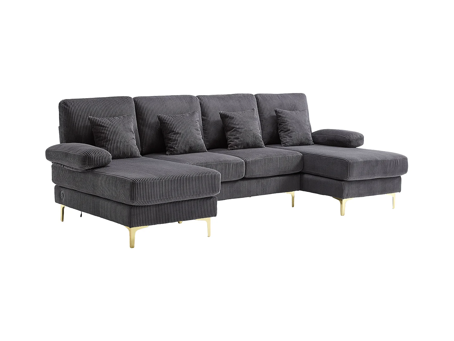 Canapé 4 places - Canapé d'angle modulable en velours gris - Coussins amovibles double épaisseur - LED intégré et port USB - confort ergonomique et soutien optimal