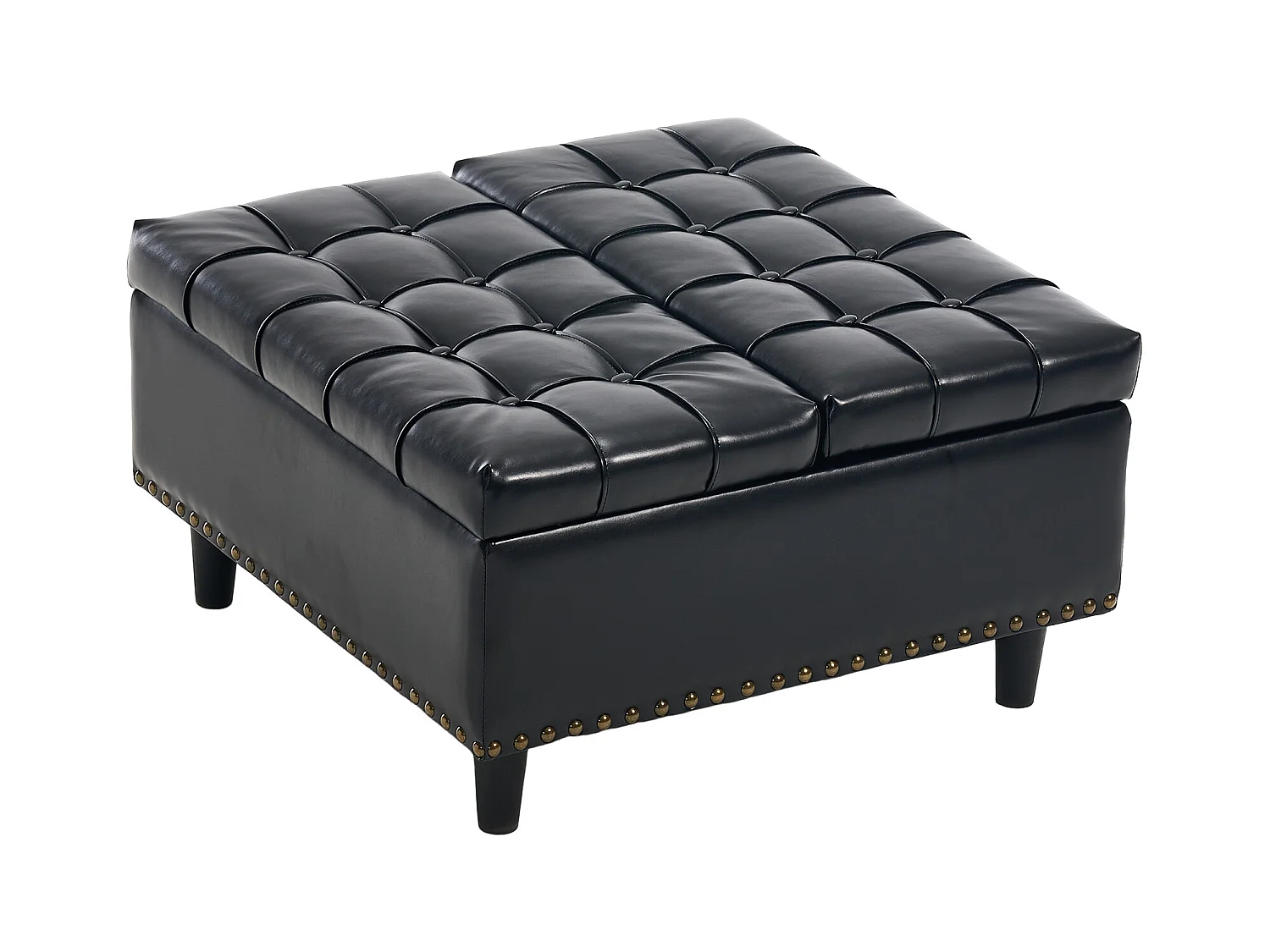 Pouf coffre en simili-cuir noir - Repose-pieds – mousse haute résilience - idéal pour le salon ou l’entrée