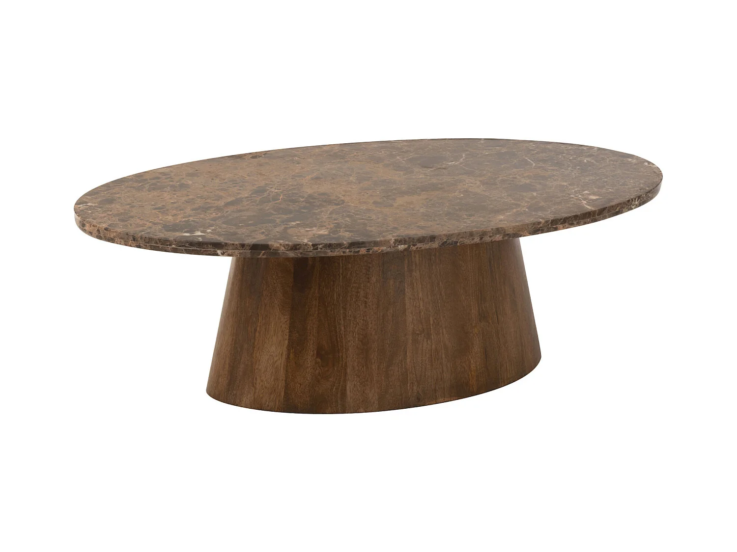 Table basse ovale en marbre et bois de manguier marron