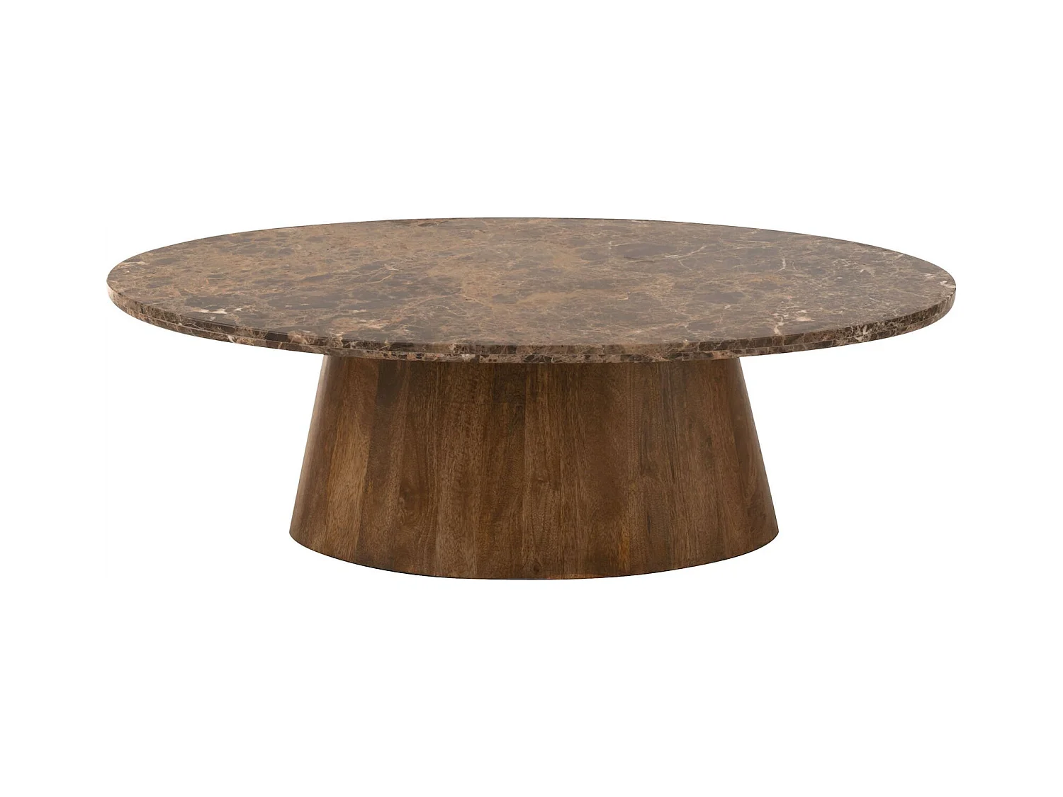 Table basse ovale en marbre et bois de manguier marron