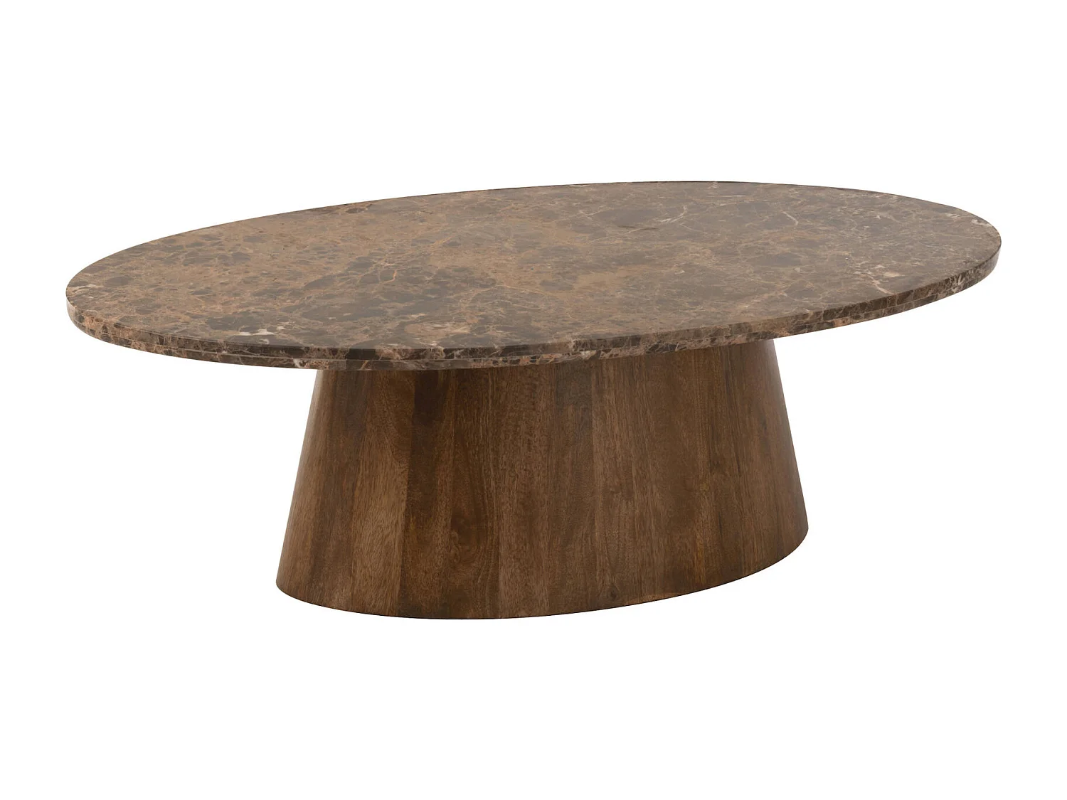 Table basse ovale en marbre et bois de manguier marron