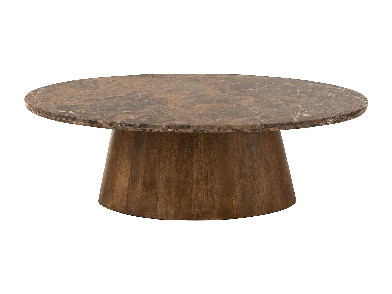Table basse ovale en marbre et bois de manguier marron