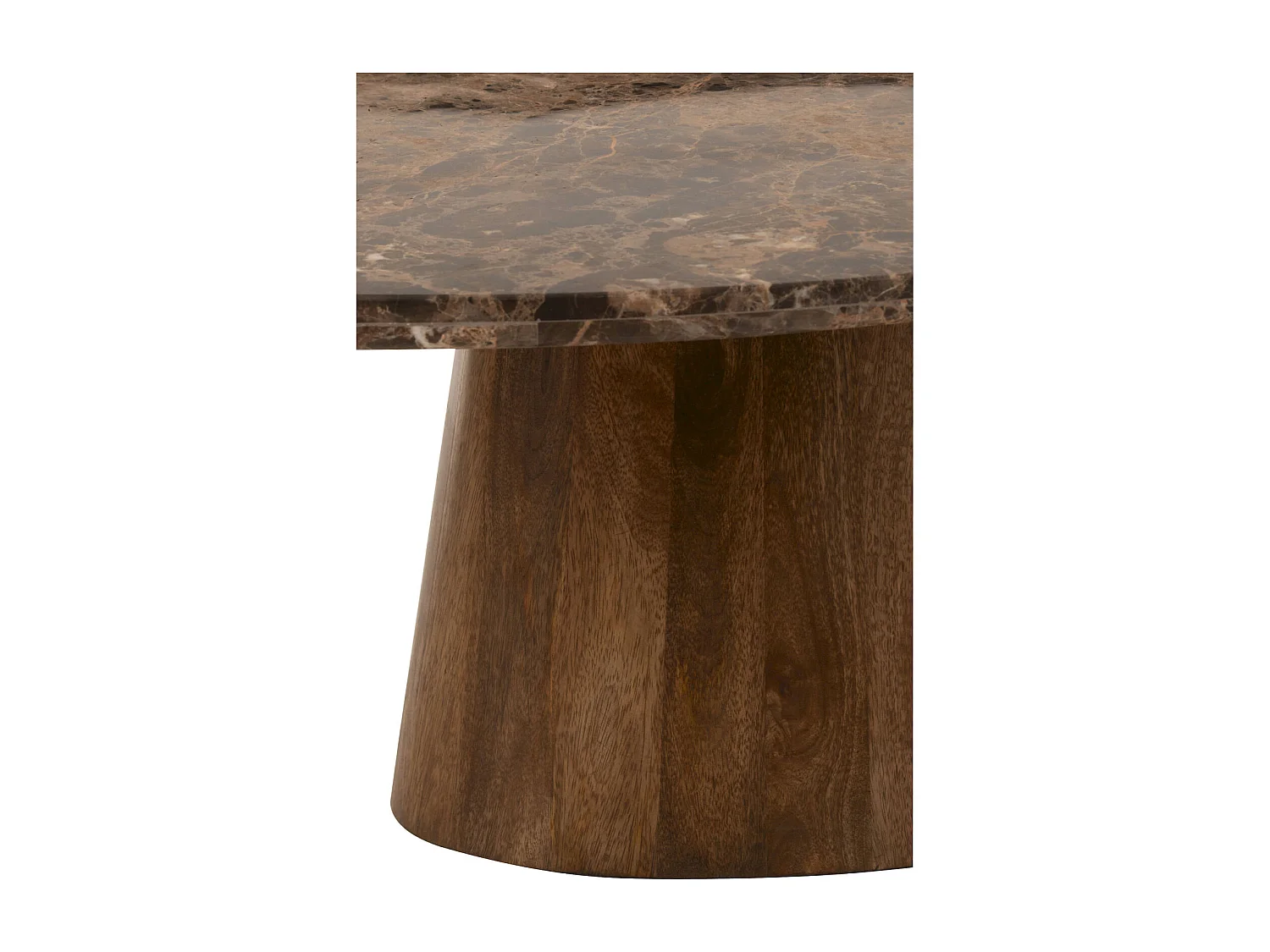 Table basse ovale en marbre et bois de manguier marron