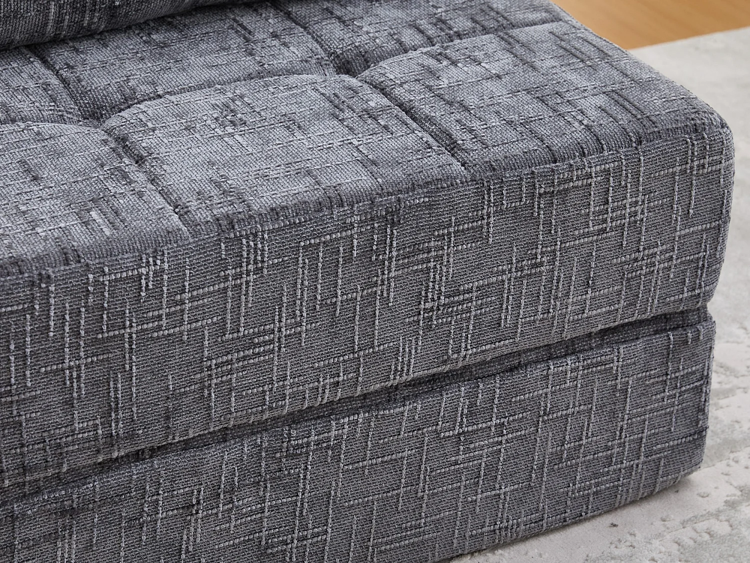 Canapé 1 place convertible en tissu chenille gris - Canapé lit 2 en 1 - Assise haute résilience - pour salon, studio ou chambre d’amis