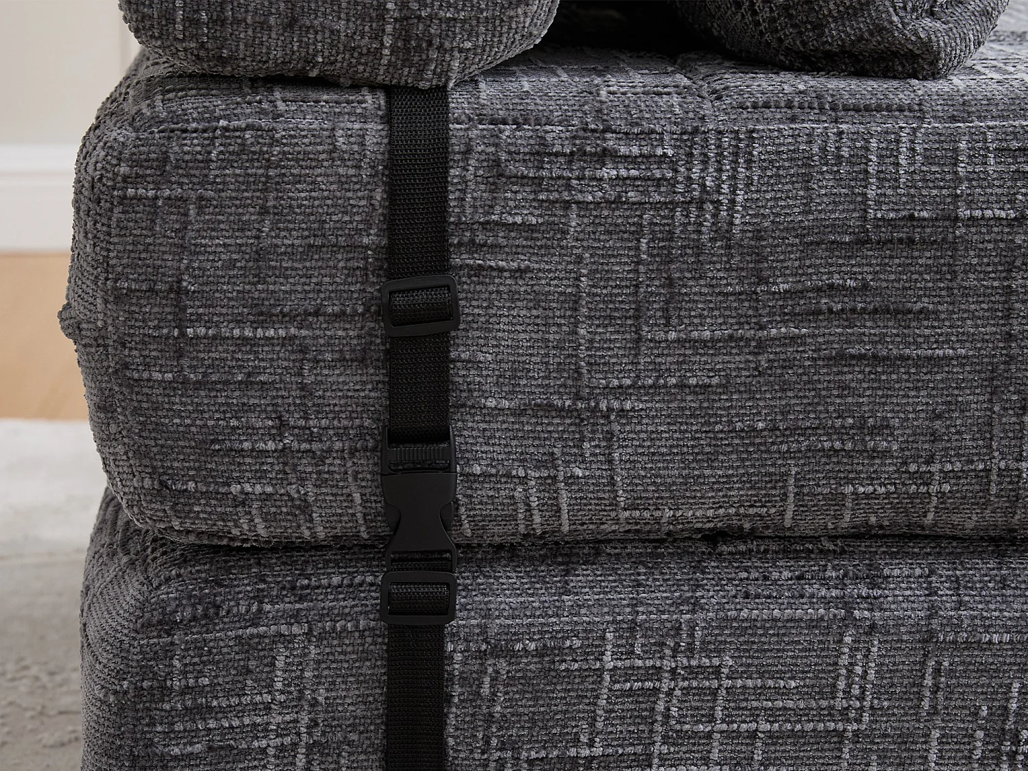 Canapé 1 place convertible en tissu chenille gris - Canapé lit 2 en 1 - Assise haute résilience - pour salon, studio ou chambre d’amis