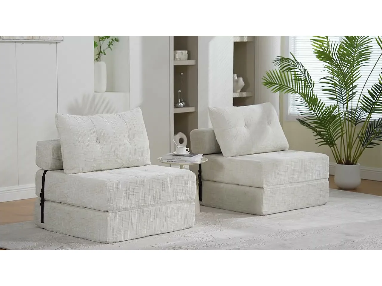 Canapé 1 place convertible en tissu chenille gris - Canapé lit 2 en 1 - Assise haute résilience - pour salon, studio ou chambre d’amis