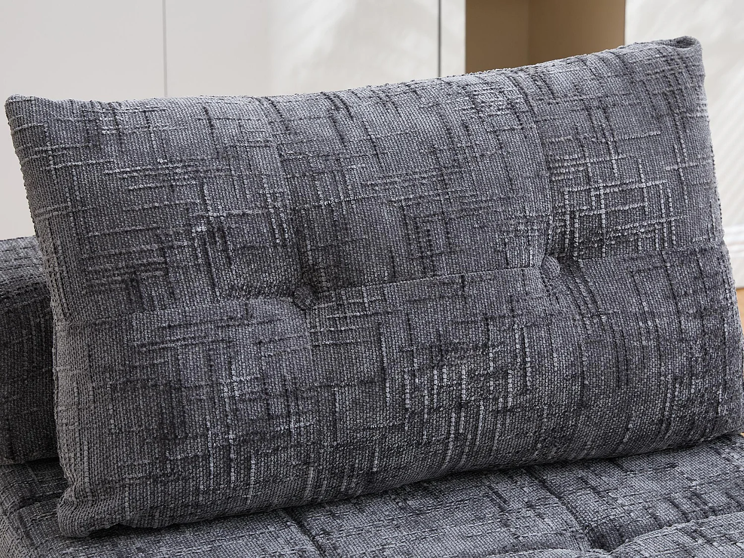 Canapé 1 place convertible en tissu chenille gris - Canapé lit 2 en 1 - Assise haute résilience - pour salon, studio ou chambre d’amis