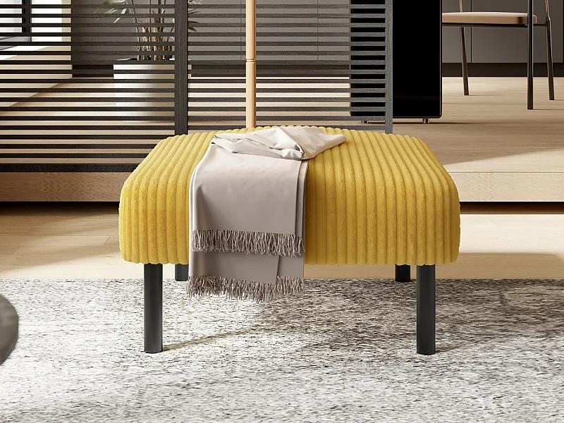 Pouf velours côtelé beige à assise haute résilience - Pouf multifonction - Idéal pour salon cosy ou chambre
