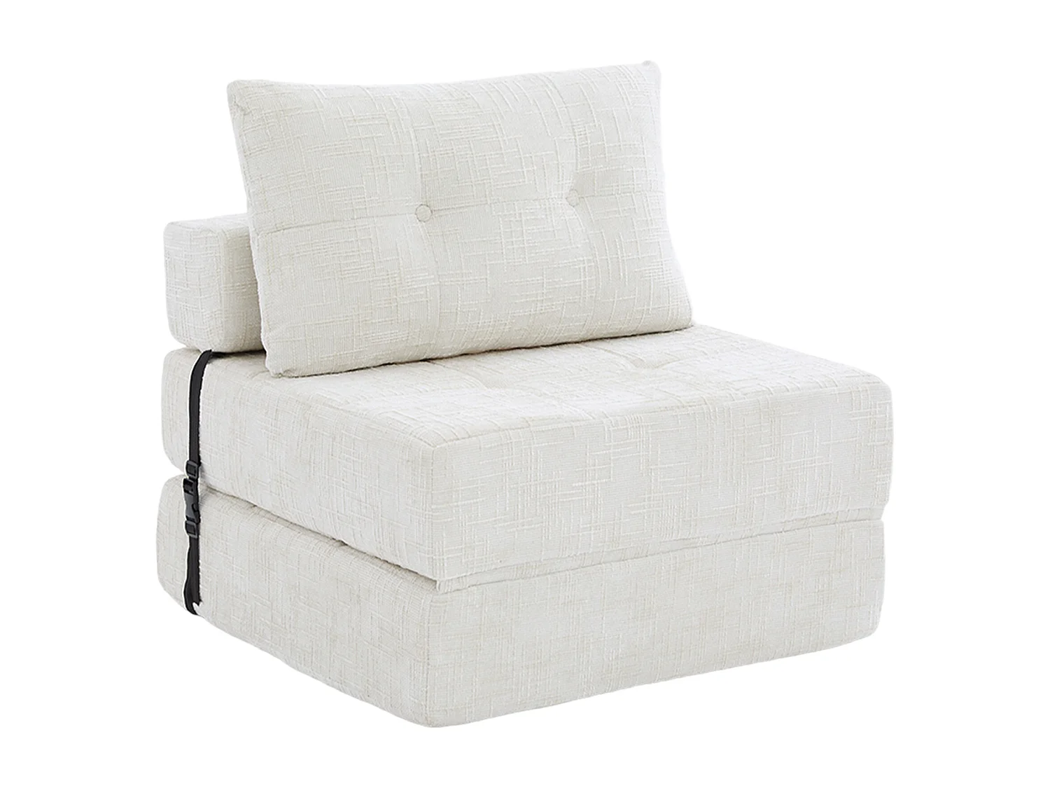 Canapé 1 place convertible en tissu chenille beige - Canapé lit 2 en 1 - Assise haute résilience - pour salon, studio ou chambre d’amis