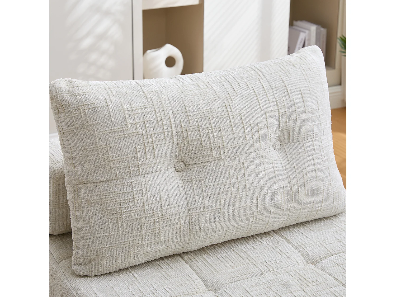 Canapé 1 place convertible en tissu chenille beige - Canapé lit 2 en 1 - Assise haute résilience - pour salon, studio ou chambre d’amis