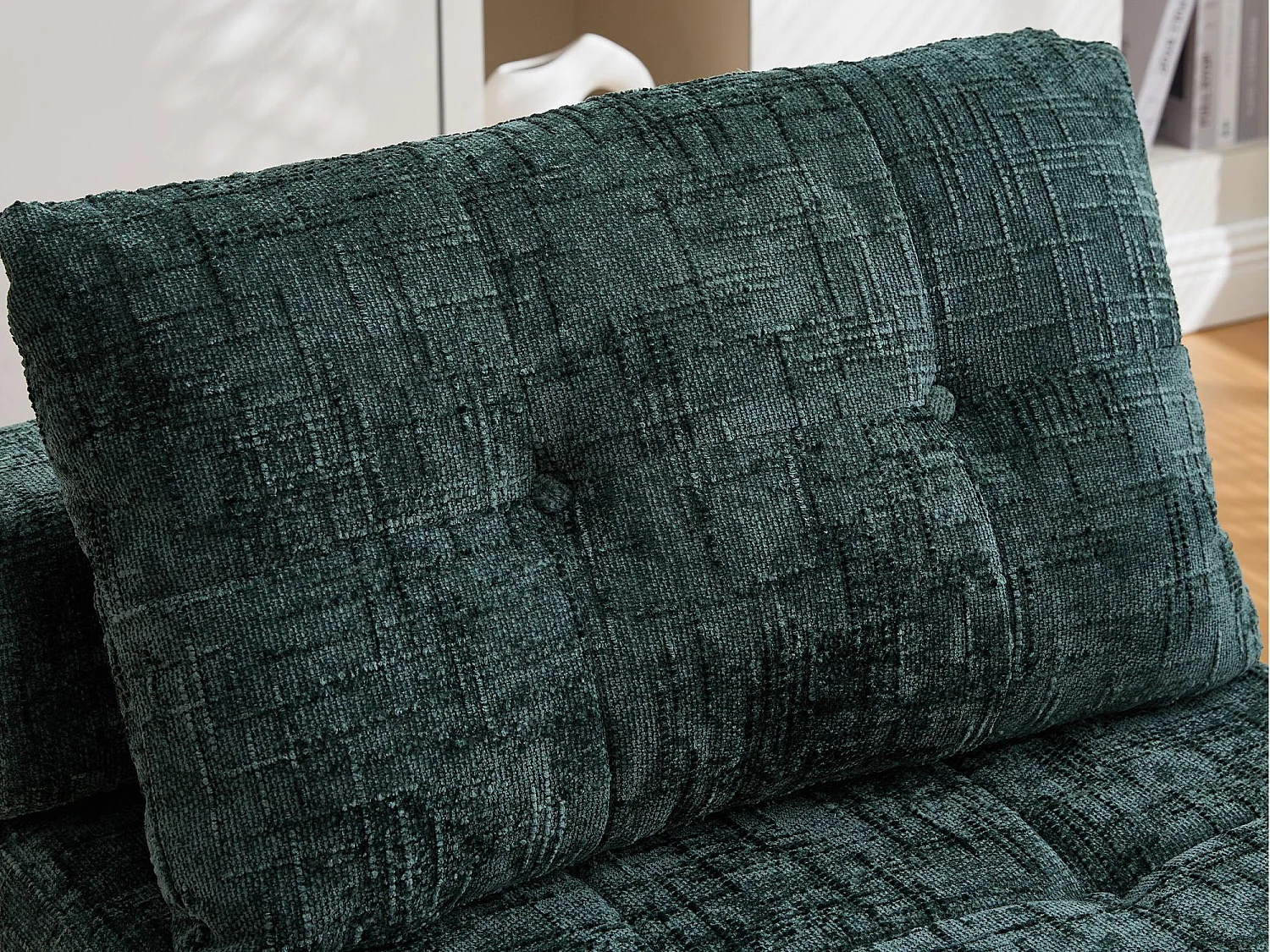 Canapé 1 place convertible en tissu chenille vert - Canapé lit 2 en 1 - Assise haute résilience - pour salon, studio ou chambre d’amis