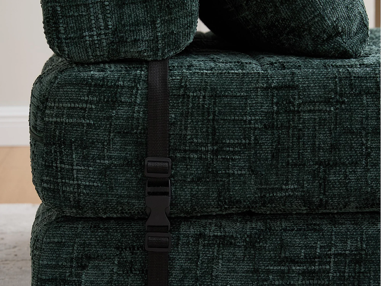 Canapé 1 place convertible en tissu chenille vert - Canapé lit 2 en 1 - Assise haute résilience - pour salon, studio ou chambre d’amis