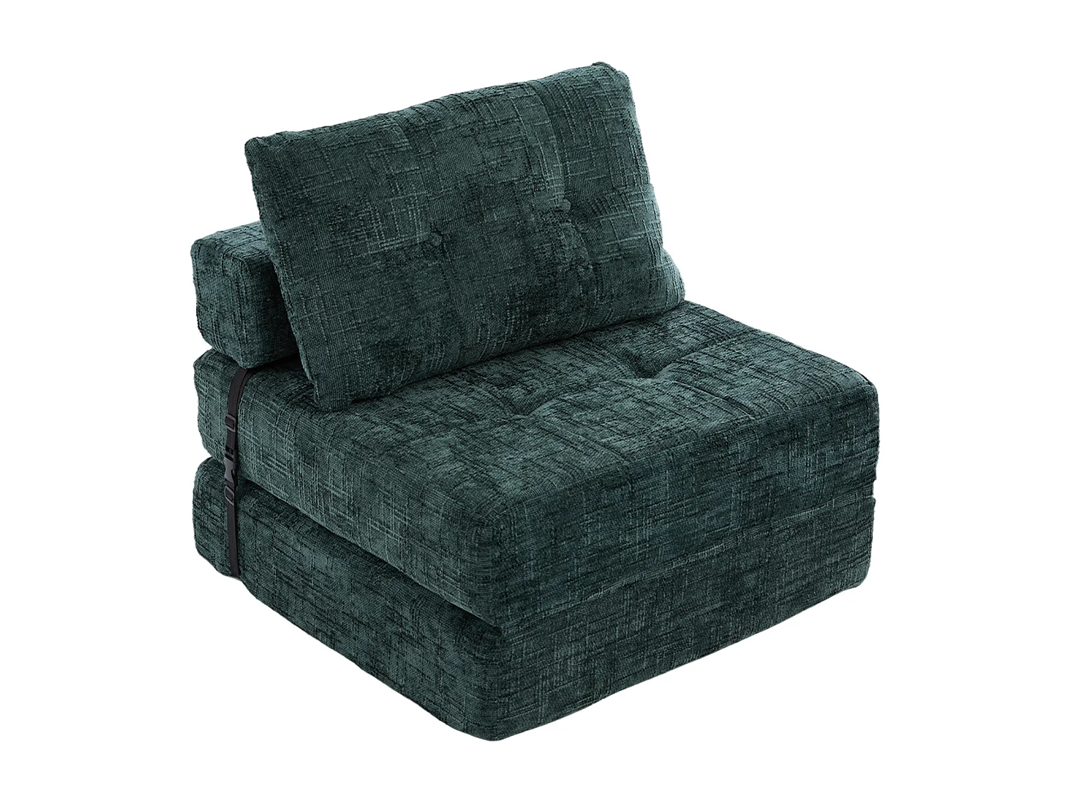 Canapé 1 place convertible en tissu chenille vert - Canapé lit 2 en 1 - Assise haute résilience - pour salon, studio ou chambre d’amis