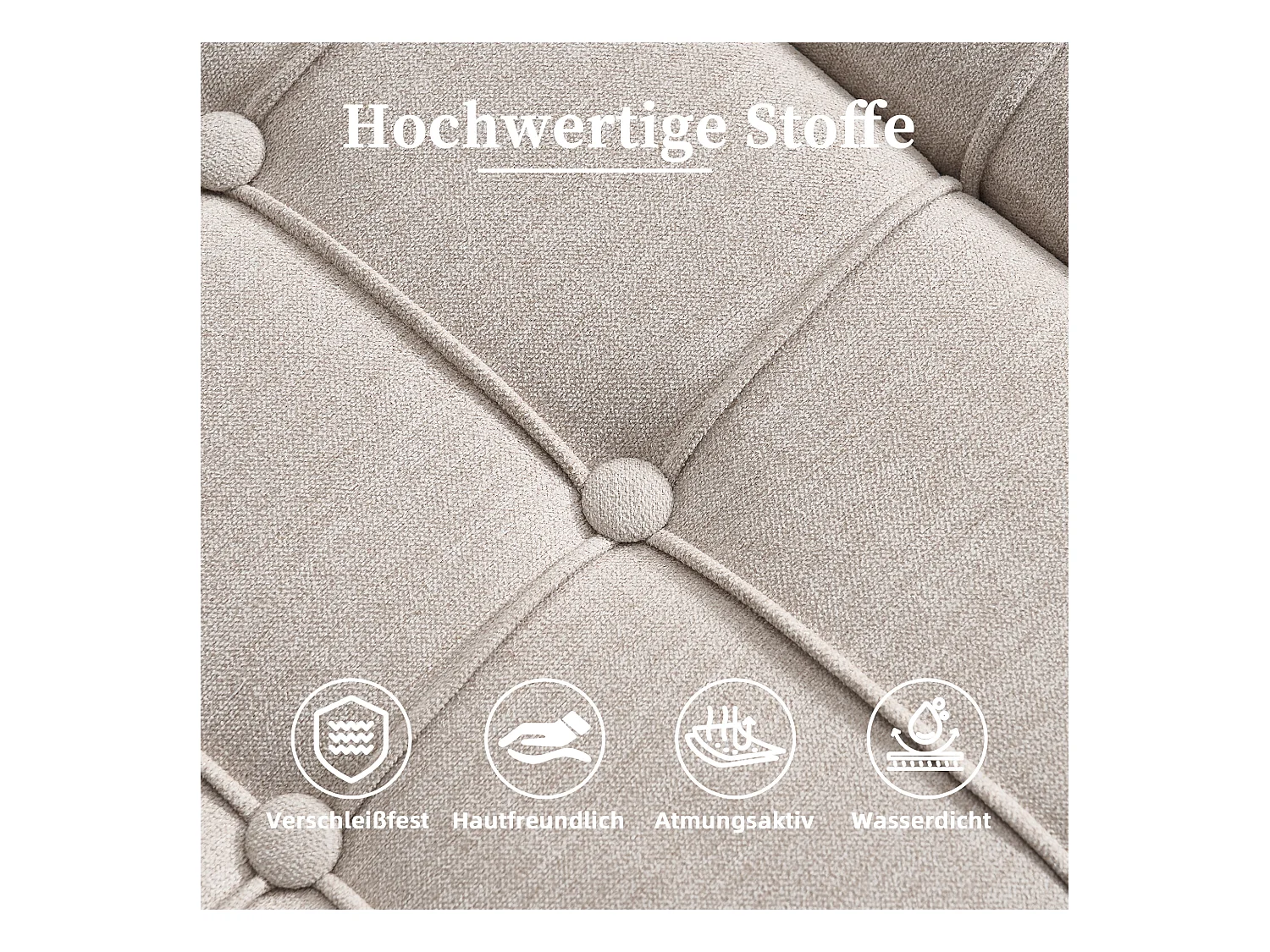 Pouf coffre en tissu coton‑lin beige - Repose-pieds – mousse haute résilience