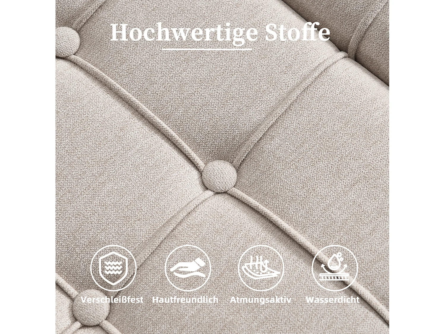 Pouf coffre en tissu coton‑lin beige - Repose-pieds – mousse haute résilience