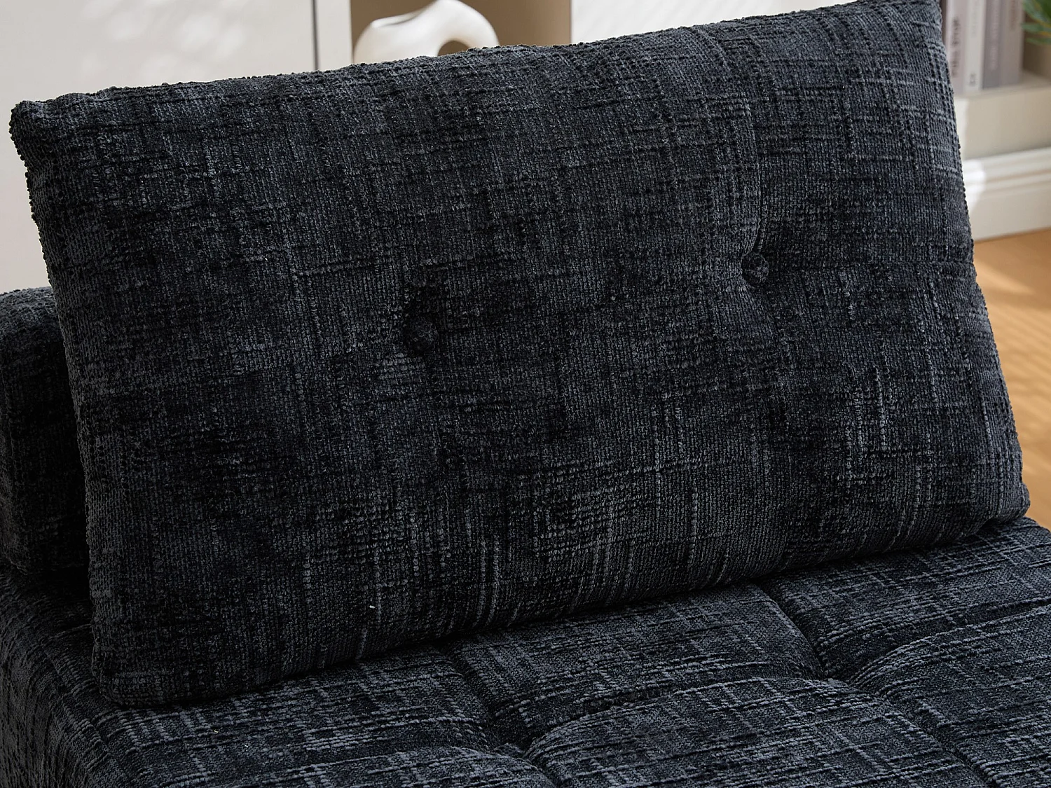 Canapé 1 place convertible en tissu chenille noir - Canapé lit 2 en 1 - Assise haute résilience - pour salon, studio ou chambre d’amis