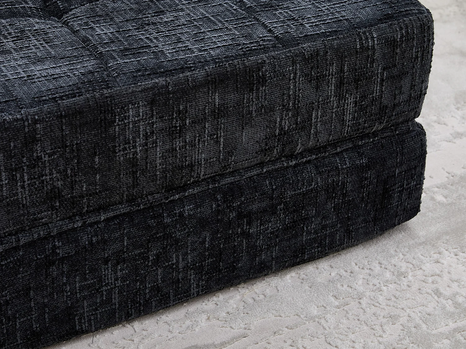 Canapé 1 place convertible en tissu chenille noir - Canapé lit 2 en 1 - Assise haute résilience - pour salon, studio ou chambre d’amis