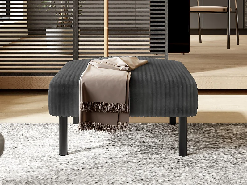 Pouf velours côtelé beige à assise haute résilience - Pouf multifonction - Idéal pour salon cosy ou chambre