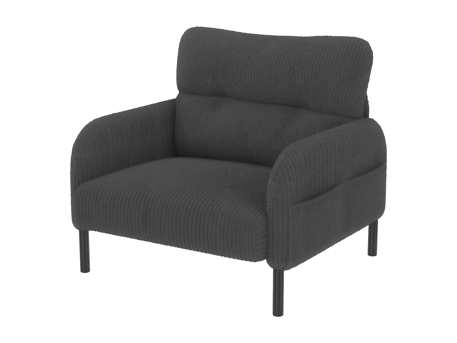 Fauteuil velours côtelé gris - avec Poches Latérales - Style Carré et Design Naturel pour Salon ou Balcon