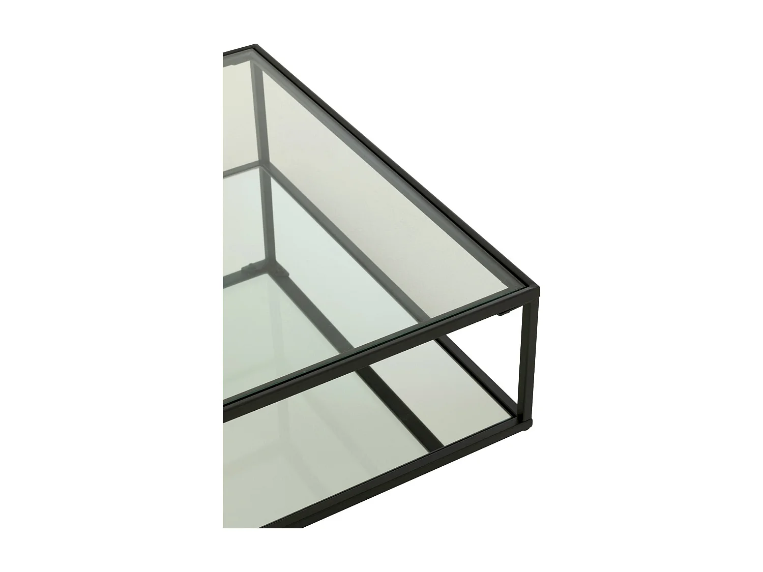 Table basse élégante en verre et métal noir style contemporain