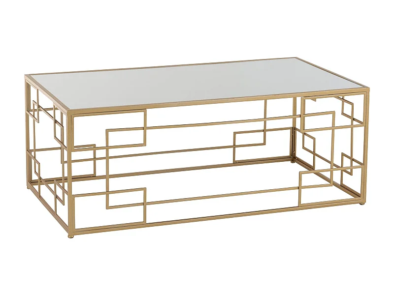 Table de salon dorée lignes métal et verre design élégant