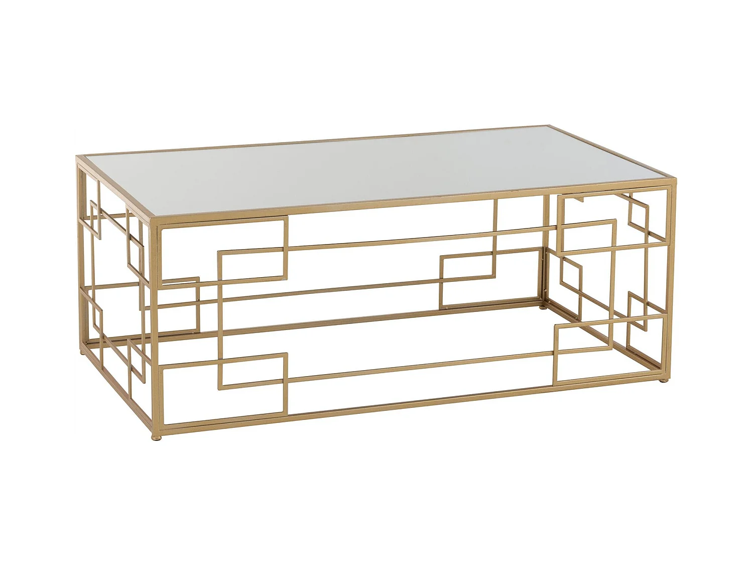 Table de salon dorée lignes métal et verre design élégant