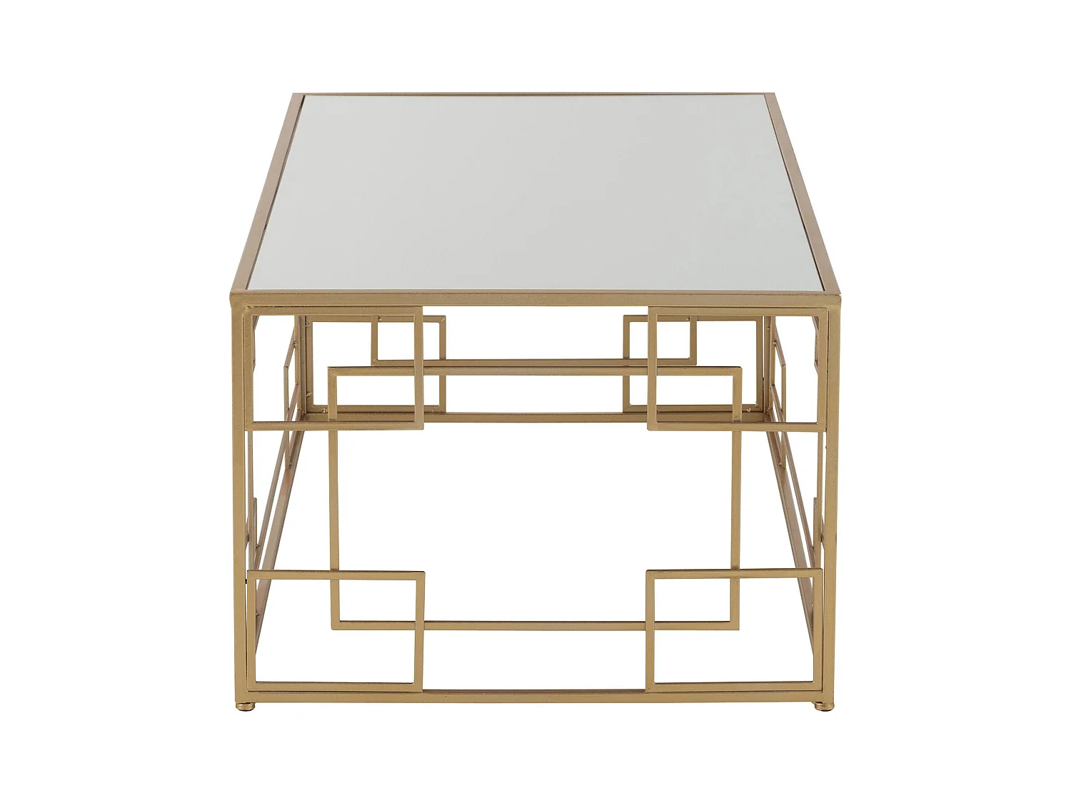 Table de salon dorée lignes métal et verre design élégant