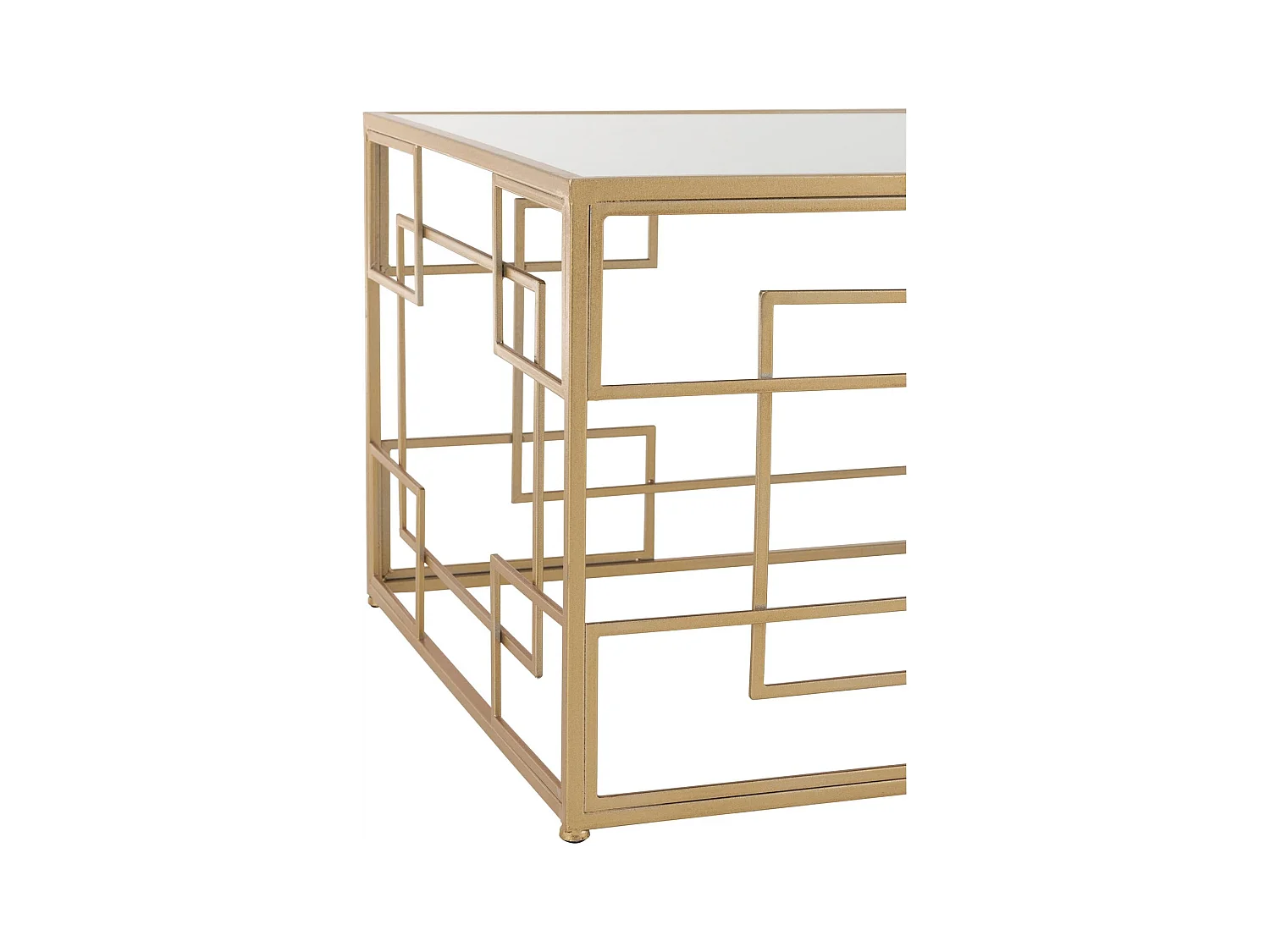 Table de salon dorée lignes métal et verre design élégant