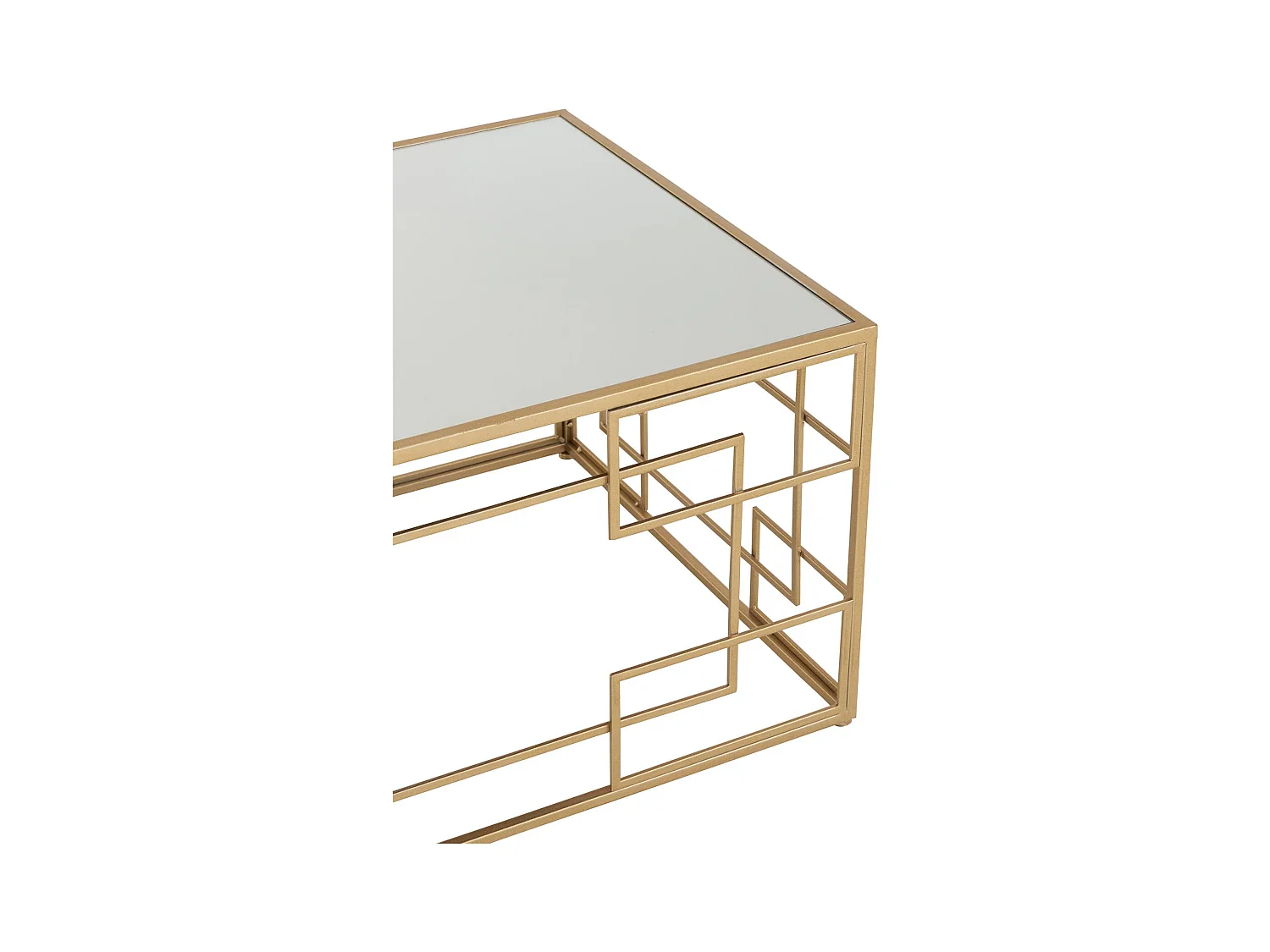 Table de salon dorée lignes métal et verre design élégant