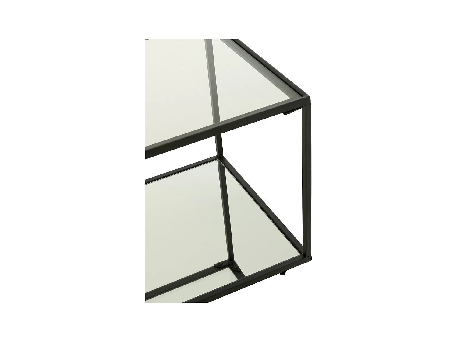 Table basse moderne en métal noir et verre transparent design