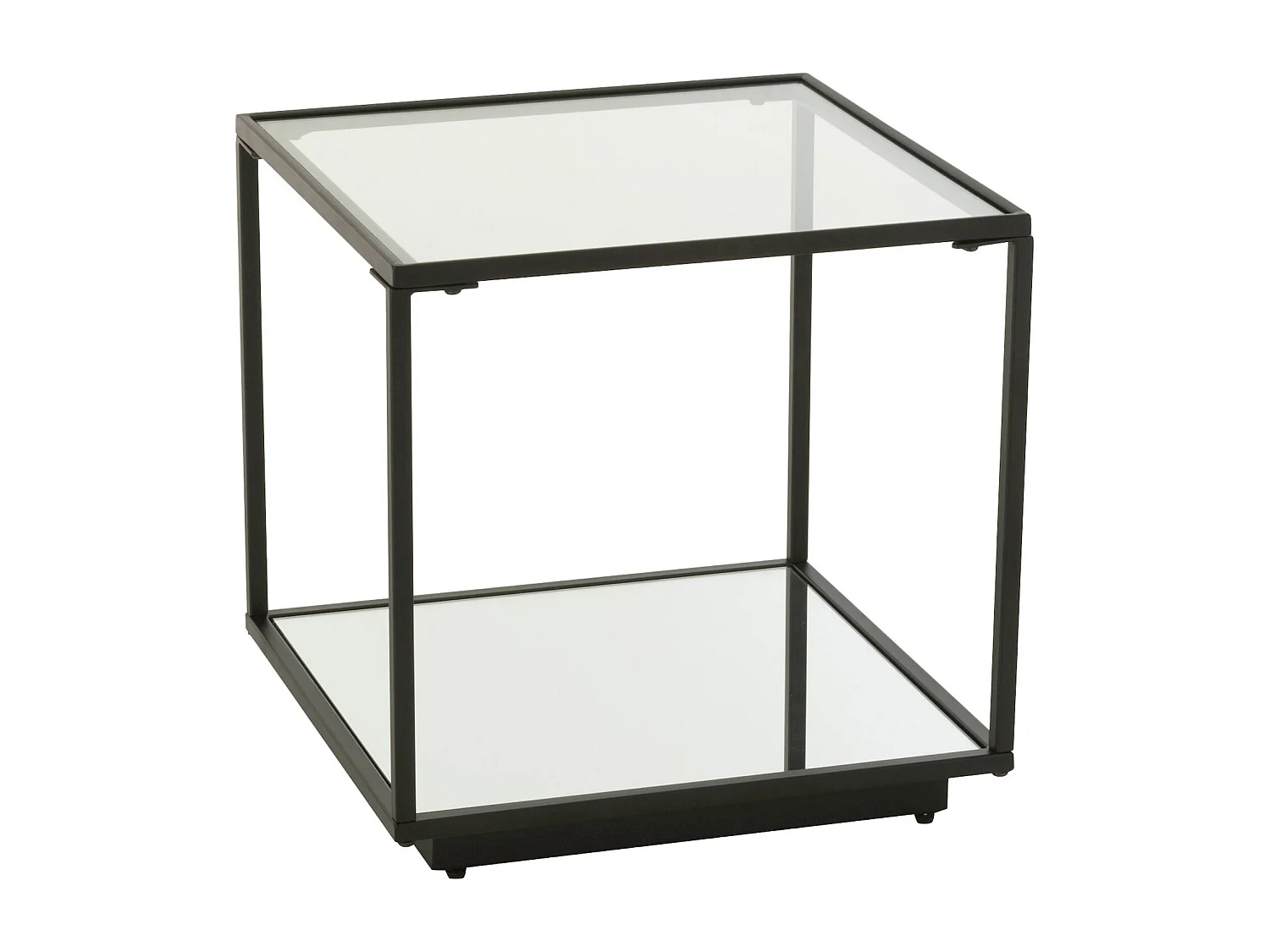 Table basse moderne en métal noir et verre transparent design