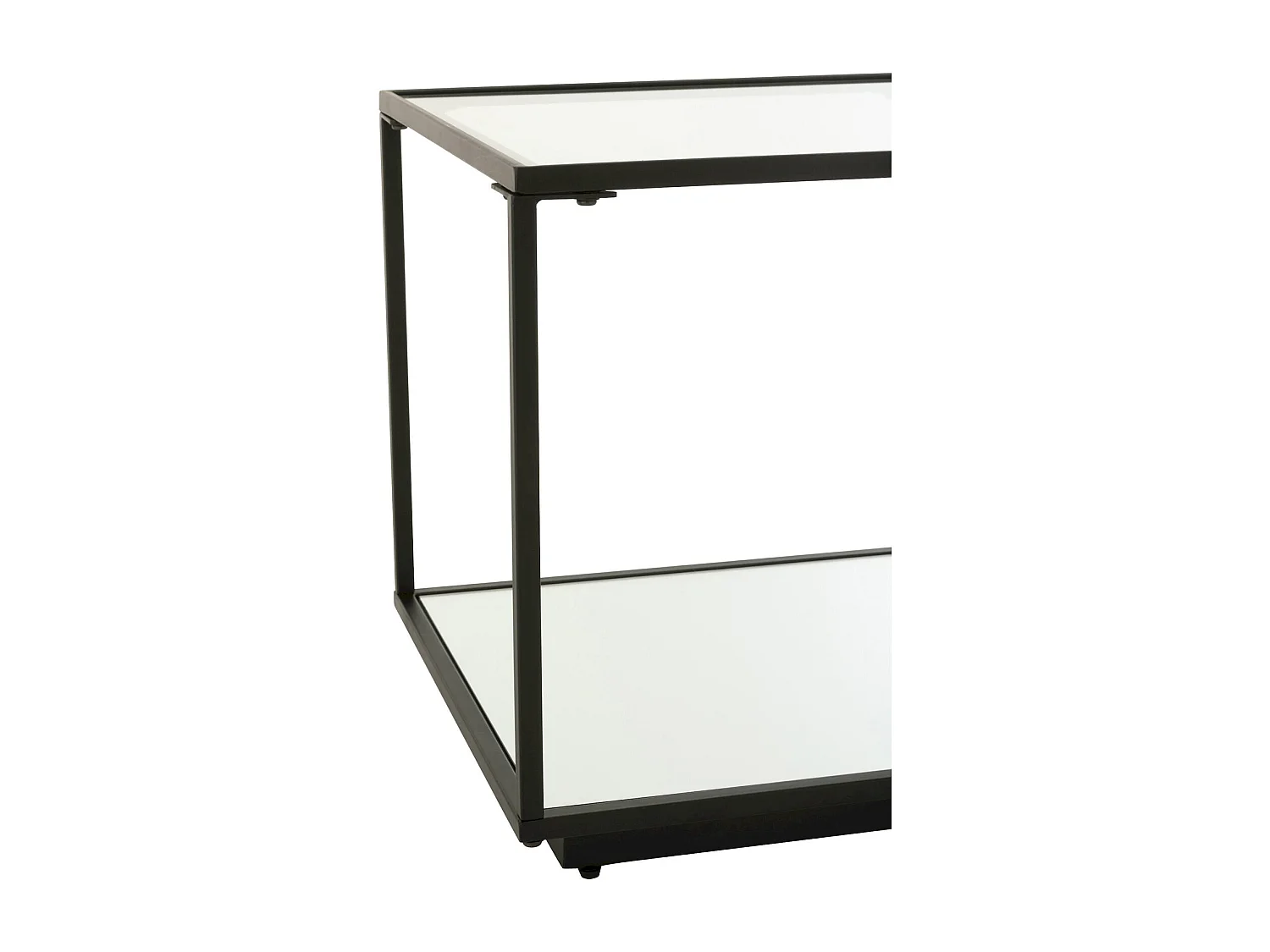 Table basse moderne en métal noir et verre transparent design