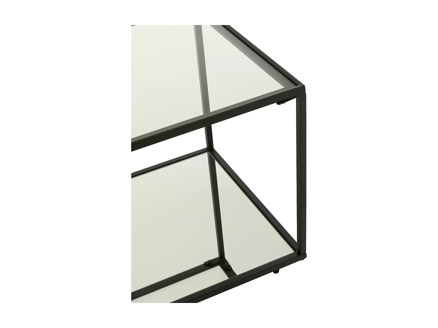 Table basse moderne en métal noir et verre transparent design