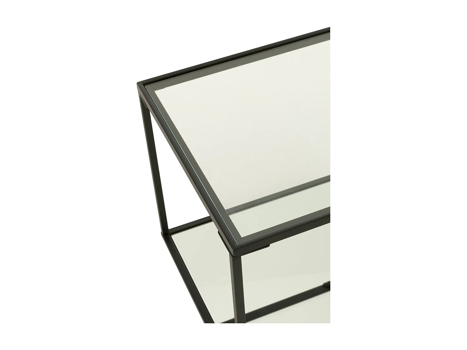 Table basse moderne en métal noir et verre transparent design