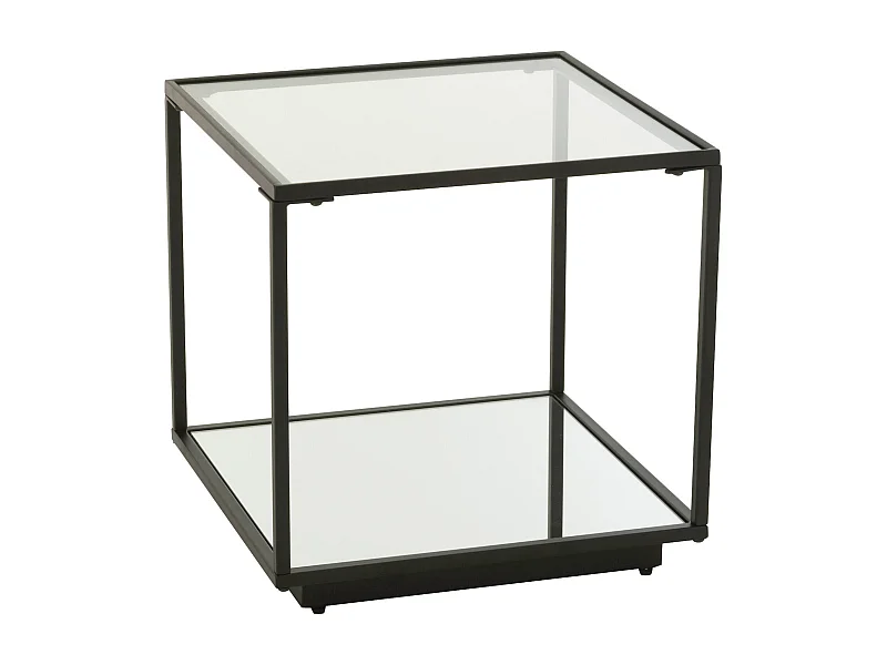 Table basse moderne en métal noir et verre transparent design