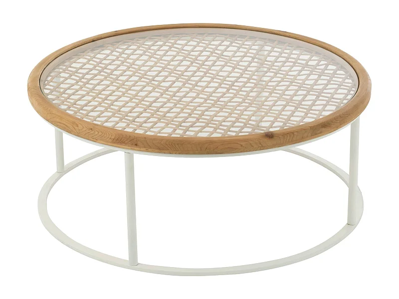 Table basse épicéa et fer blanc design naturel salon élégant