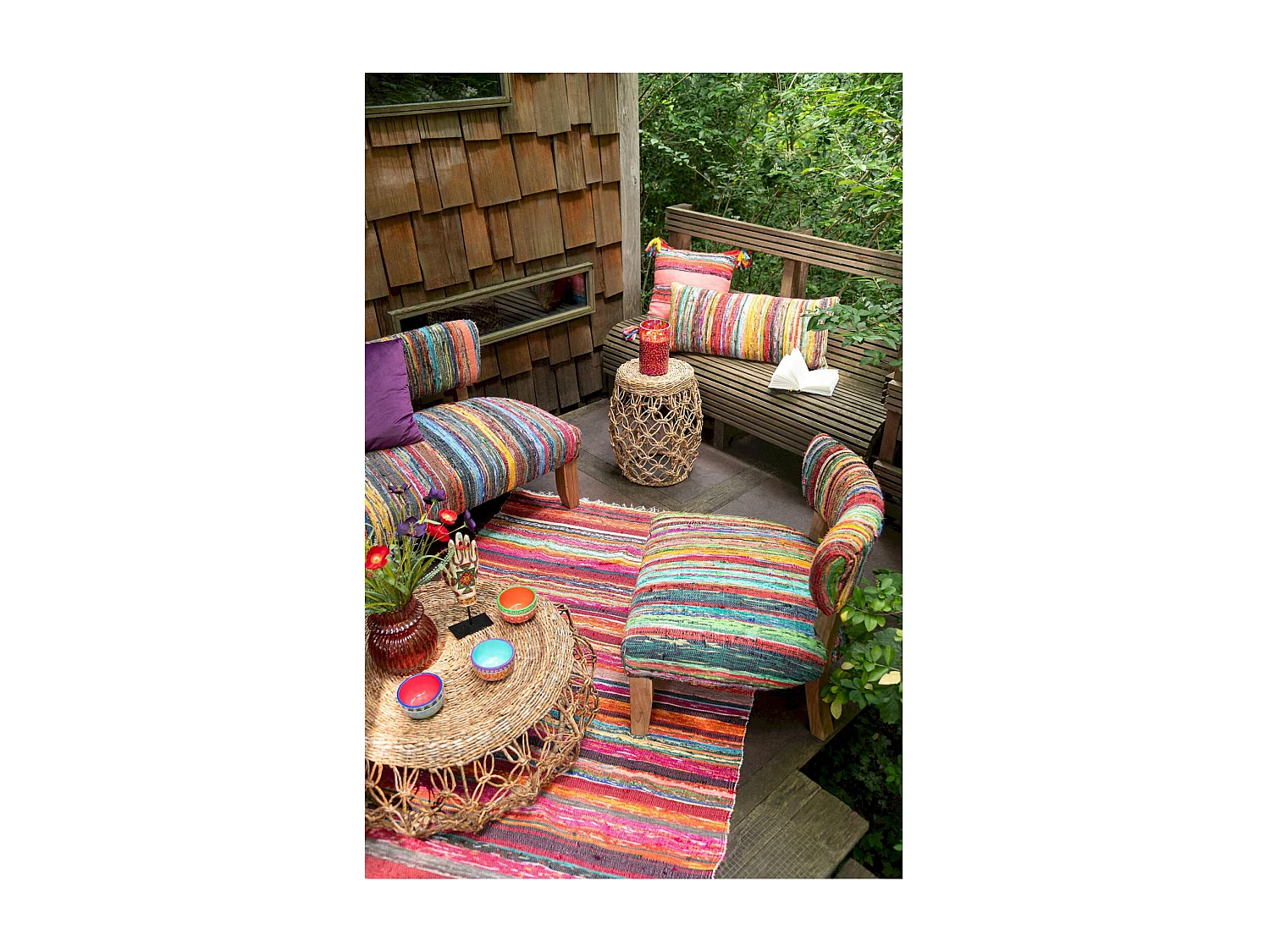 Table basse soucoupe en fer et feuille de bananier naturel