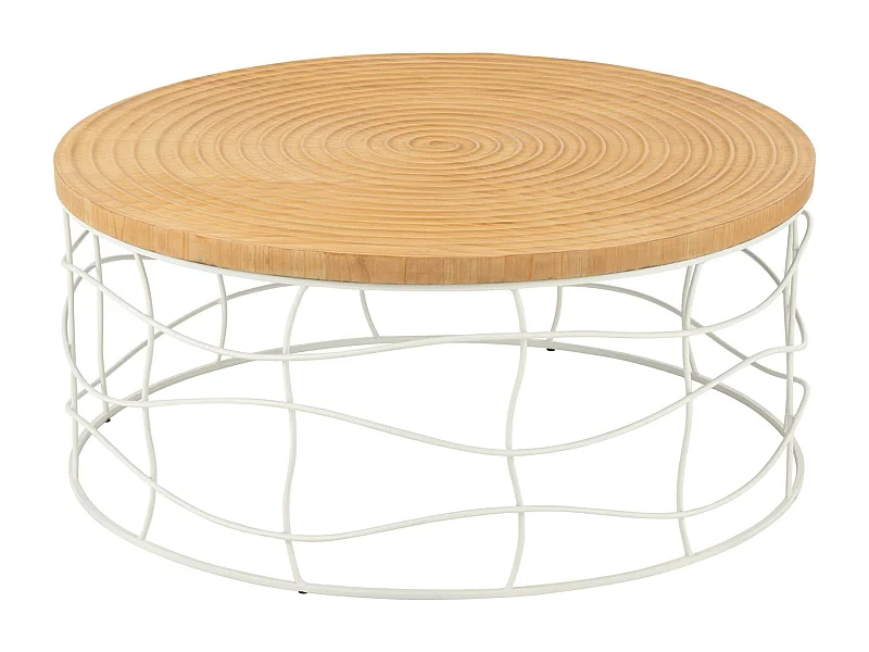 Table basse design fer et bois naturel blanc épuré