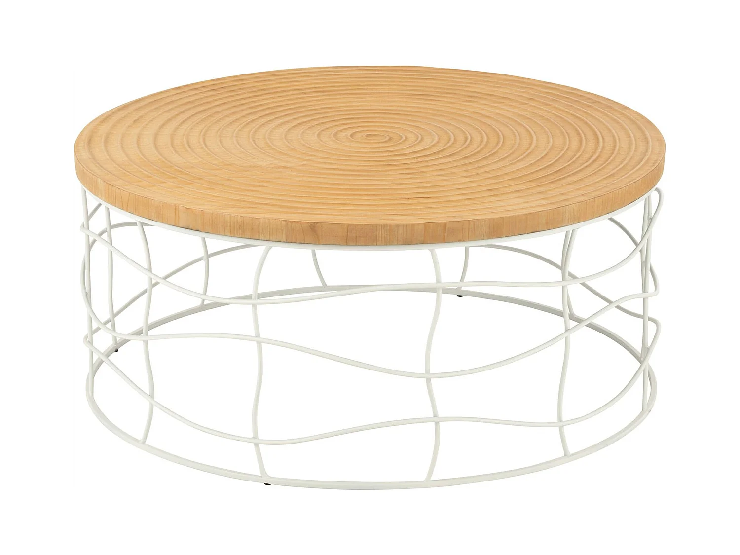 Table basse design fer et bois naturel blanc épuré