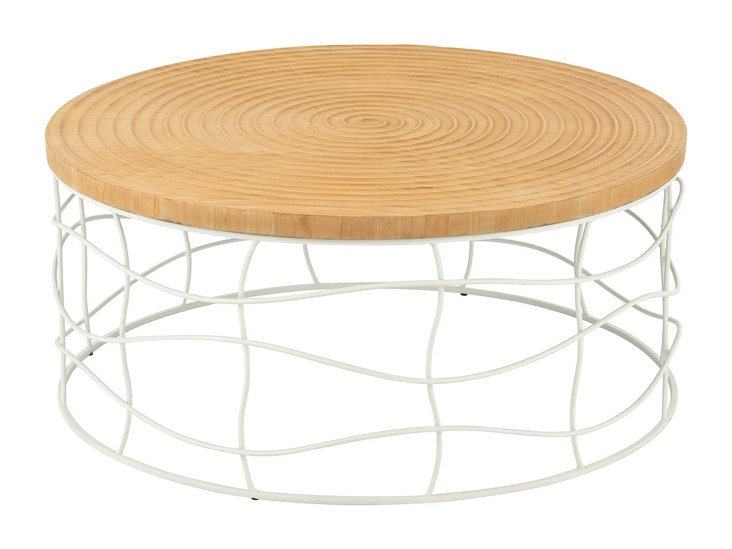 Table basse design fer et bois naturel blanc épuré