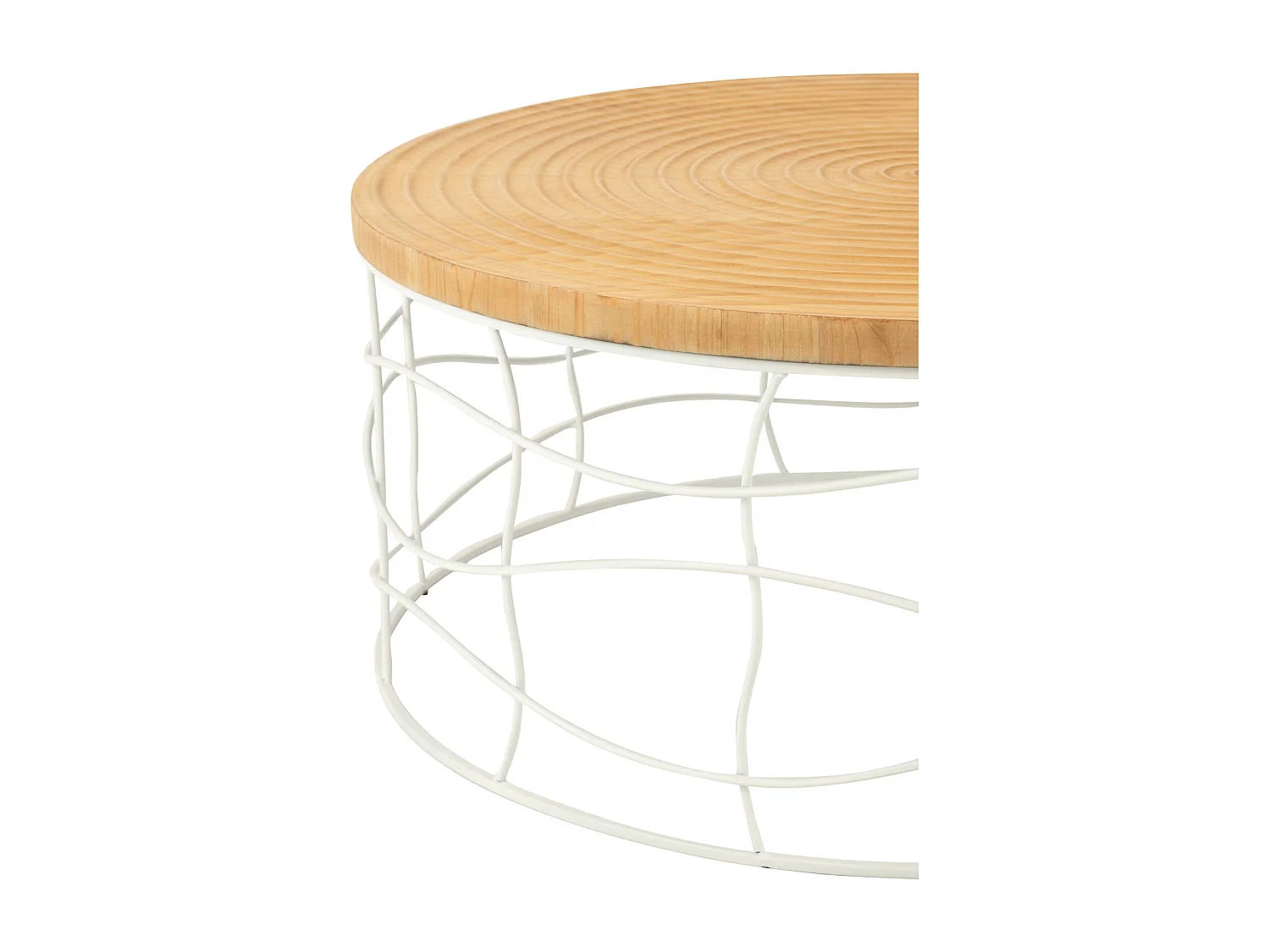 Table basse design fer et bois naturel blanc épuré