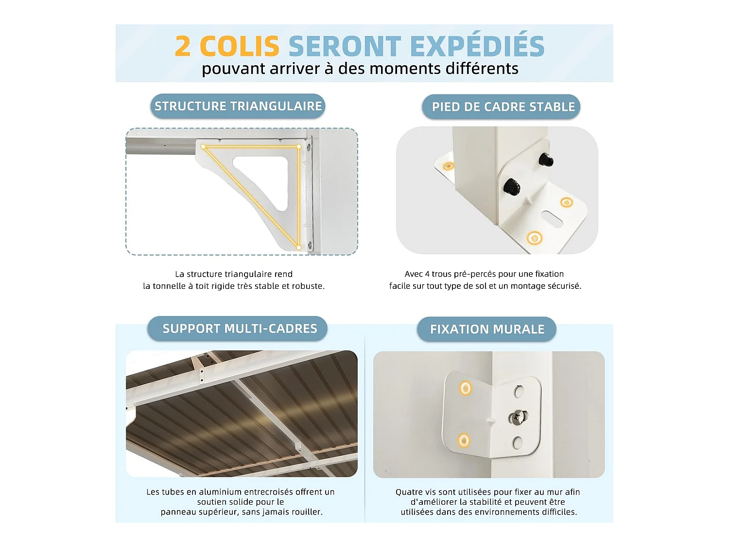 YODOLLA Pergola Murale en Aluminium et Polycarbonate - Résistante aux intempéries - 3 x 3m - Blanche