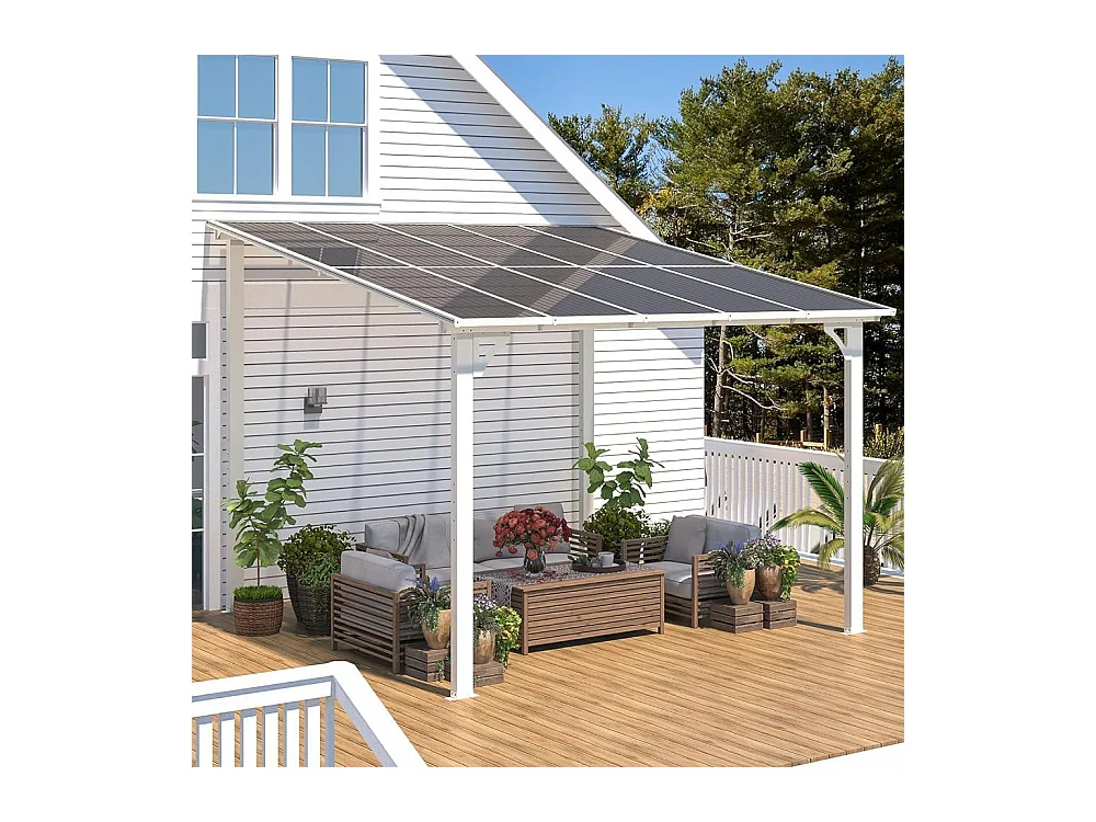 YODOLLA Pergola Murale en Aluminium et Polycarbonate - Résistante aux intempéries - 3 x 3m - Blanche