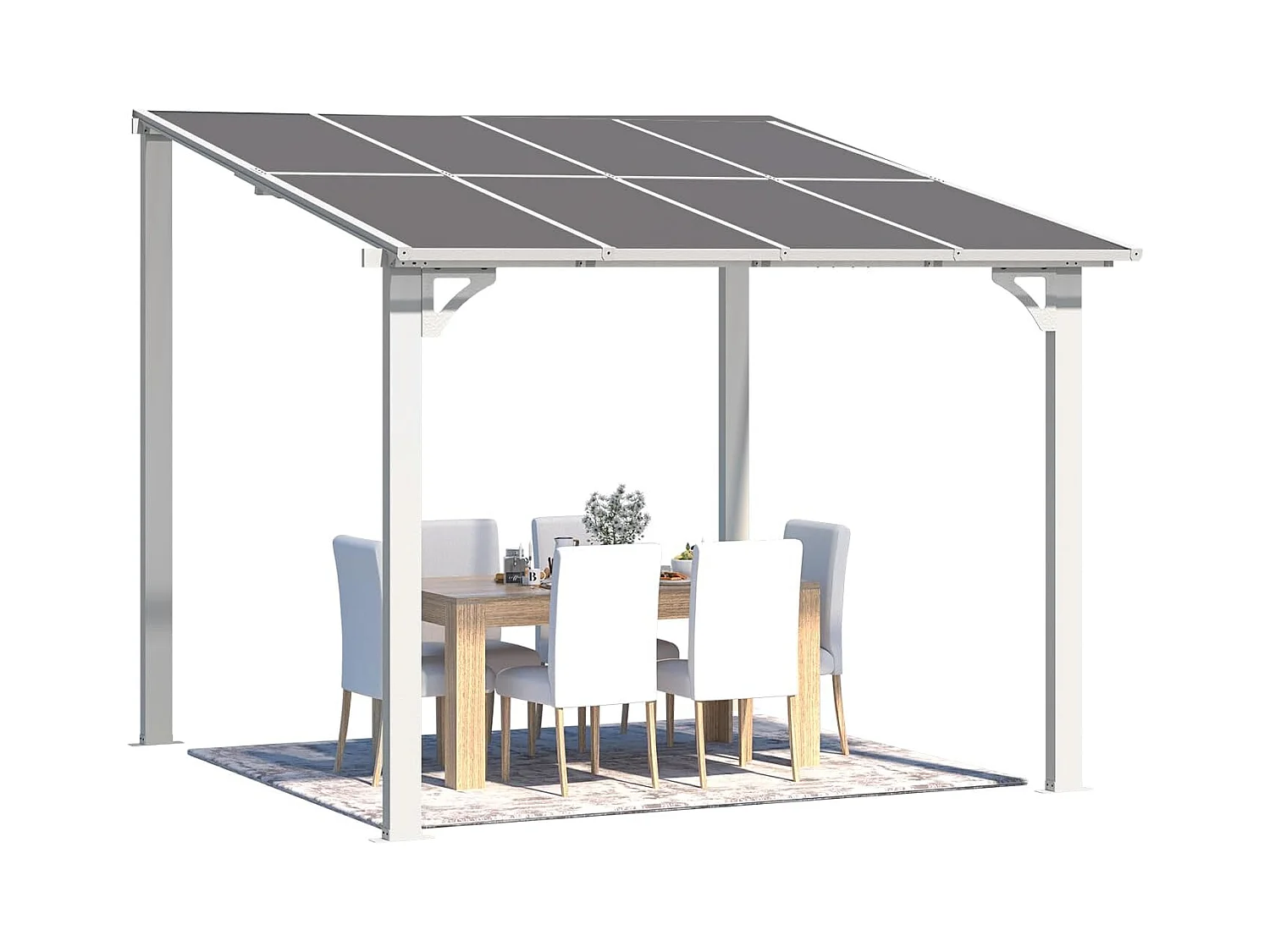 YODOLLA Pergola Murale en Aluminium et Polycarbonate - Résistante aux intempéries - 2.4 x 2.4m - Blanche