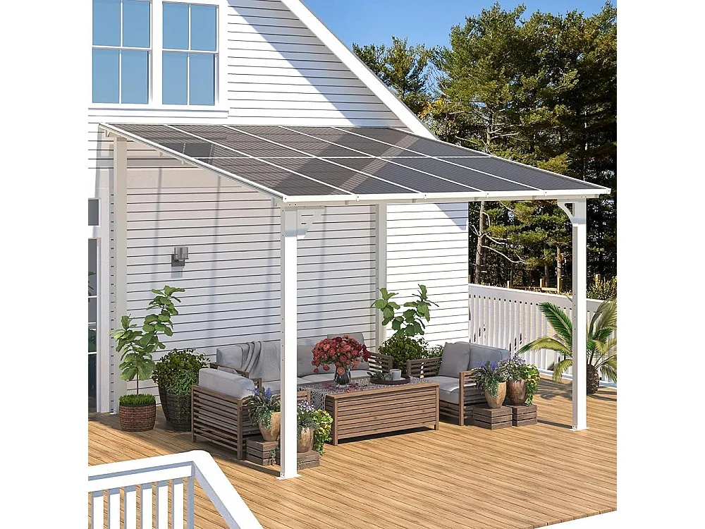 YODOLLA Pergola Murale en Aluminium et Polycarbonate - Résistante aux intempéries - 2.4 x 2.4m - Blanche