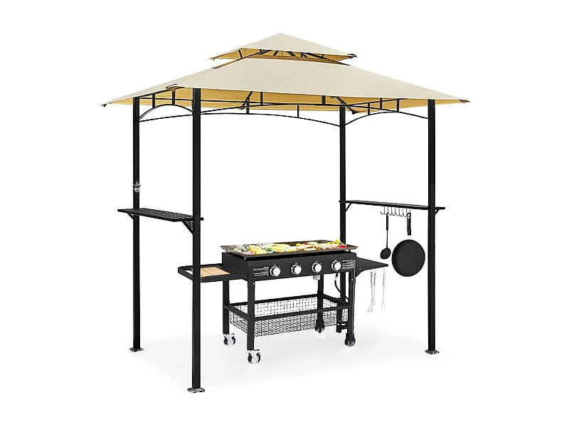 YODOLLA Tonnelle de Barbecue en Métal Pour Jardin Extérieur - 2,4 x 1,5 m - Beige