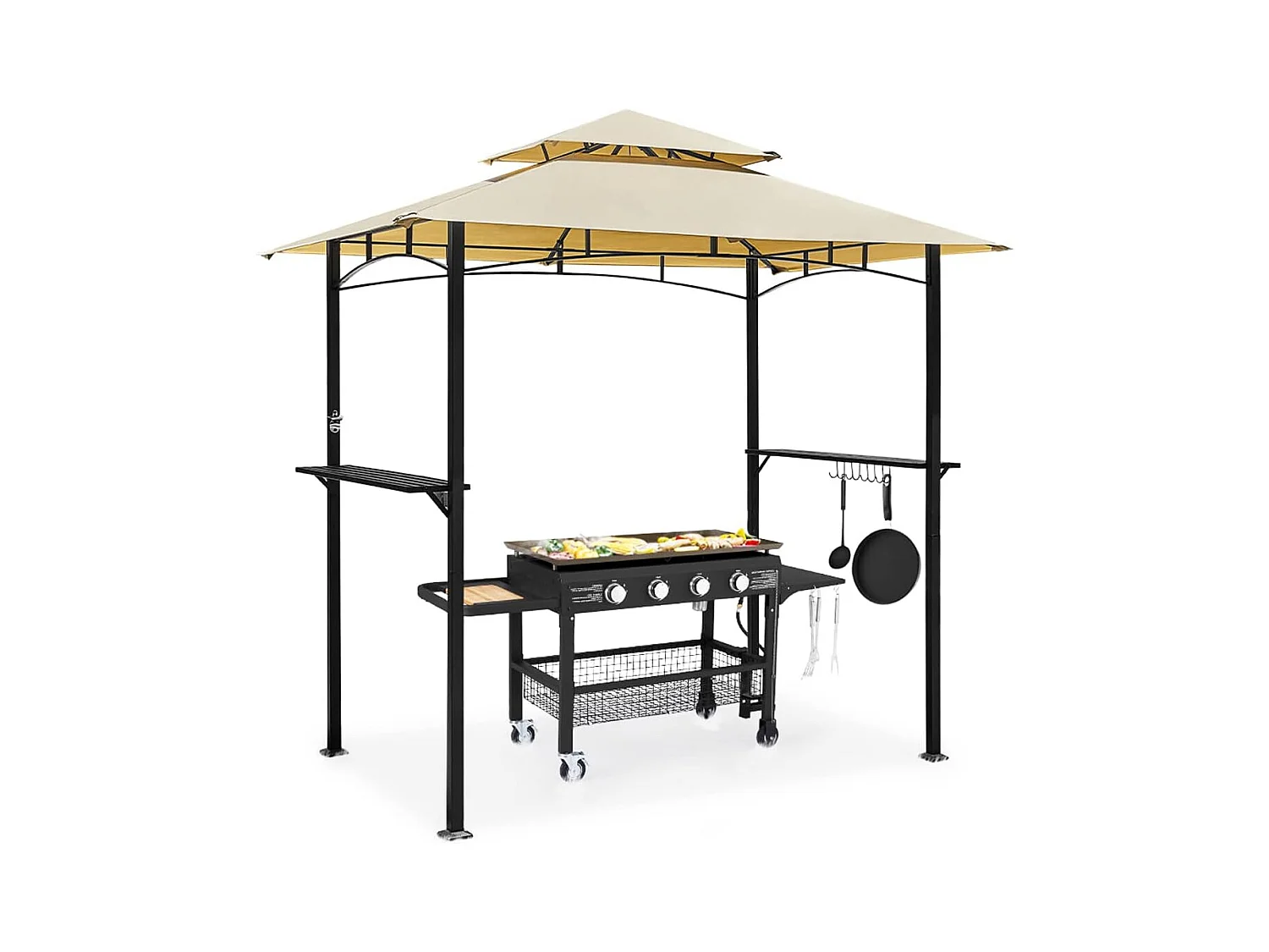 YODOLLA Tonnelle de Barbecue en Métal Pour Jardin Extérieur - 2,4 x 1,5 m - Beige